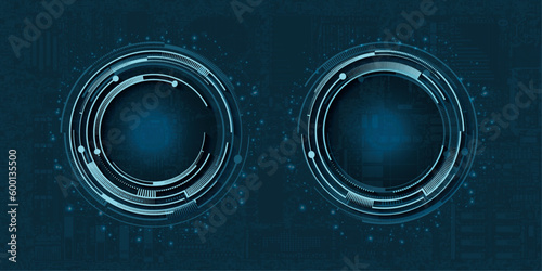Hi-tech communication concept, Technology abstract future circles on a dark blue background, HUD head-up display interface for communication and innovation cyber concept vector illustration