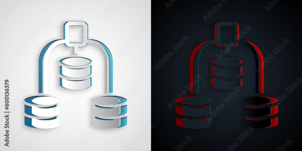 Paper cut Server, Data, Web Hosting icon isolated on grey and black background. Paper art style. Vector Paper cut Server, Data, Web Hosting icon isolated on grey and black background. Paper art style. Vector