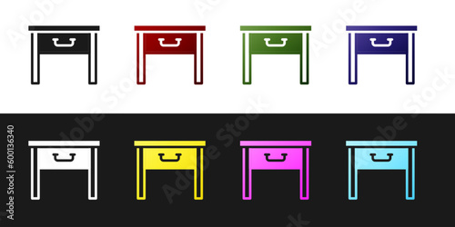 Set Furniture nightstand icon isolated on black and white background. Vector