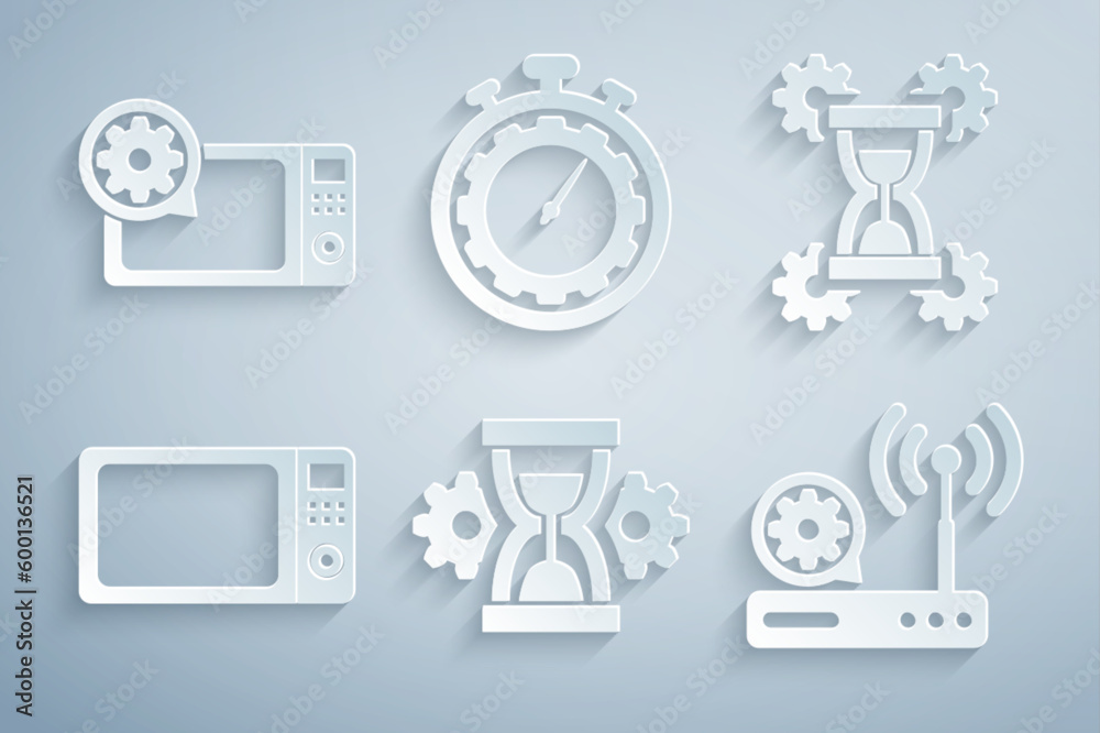 Set Hourglass setting, , Microwave oven, Router and wi-fi, Time management and icon. Vector Set Hourglass setting, , Microwave oven, Router and wi-fi, Time management and icon. Vector