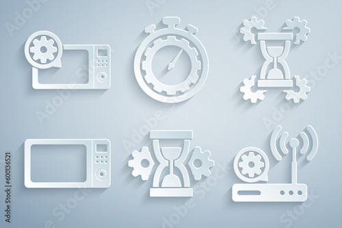 Set Hourglass setting, , Microwave oven, Router and wi-fi, Time management and icon. Vector