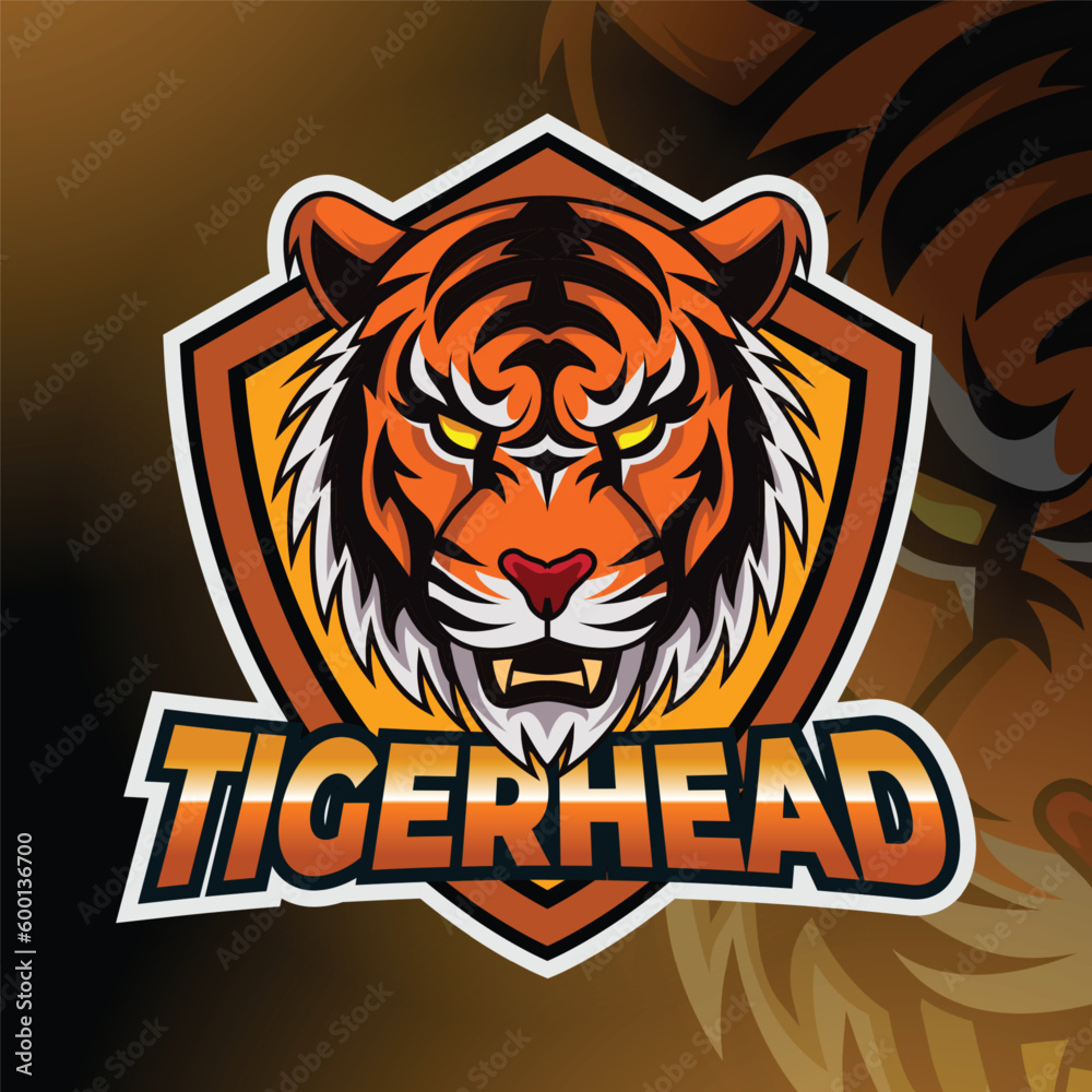 Obraz premium Tiger animal mascot head vector illustration logo