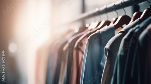 Abstract bright background of clothes on hangers in a dressing