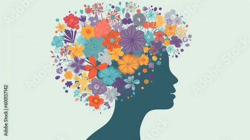 Women with flowers, mental health concept, Generative AI