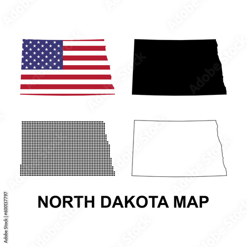 Set of North Dakota map, united states of america. Flat concept icon vector illustration