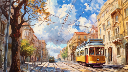 Fotografiet Yellow tram in Lisbon, Europe, Travel, Summer, Tourist1