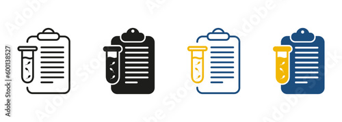 Semen Laboratory Research Symbol Collection. Sperm Medical Analysis for Paternity or Infertility Line and Silhouette Black Icon Set. Sperm Test Result Pictogram. Isolated Vector Illustration