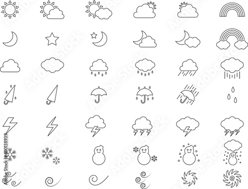 天気の線画アイコンセット