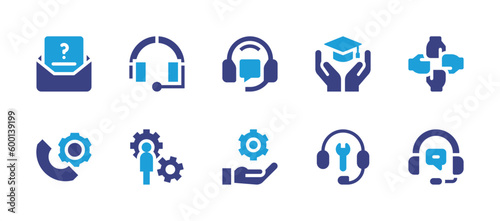 Support icon set. Duotone color. Vector illustration. Containing support, headphone, support services, knowledge, collaboration, customer service, gear, responsibility, customer support, headphones.