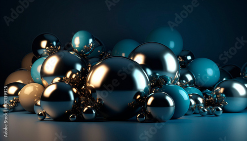 Background with a scattering of 3d balls on a plane. High quality Generative AI