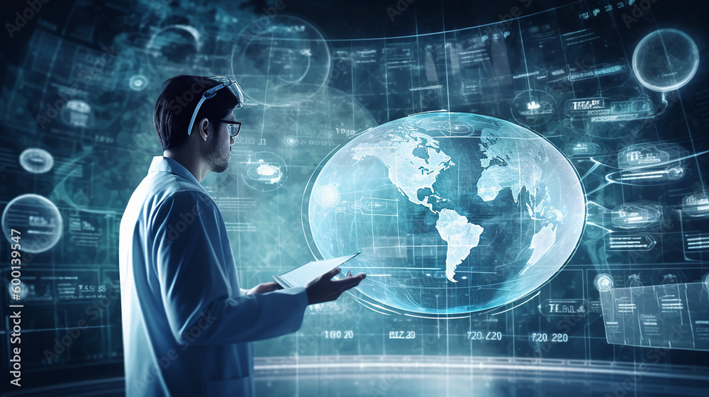 Doctor with virtual documents healthcare network connection concept, generative AI Doctor with virtual documents healthcare network connection concept, generative AI