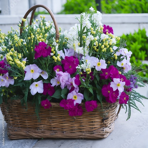 bouquet of flowers in a basket