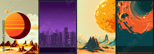 Space sceneries set flyers colorful
