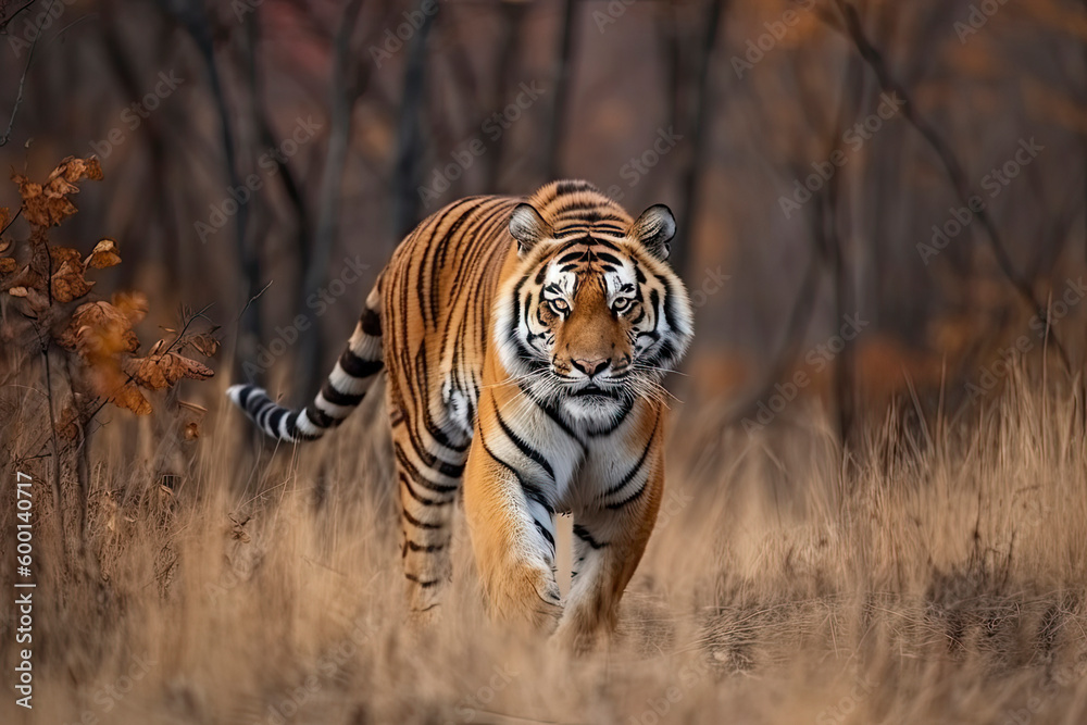 Fototapeta premium Siberian Tiger running. Beautiful, dynamic