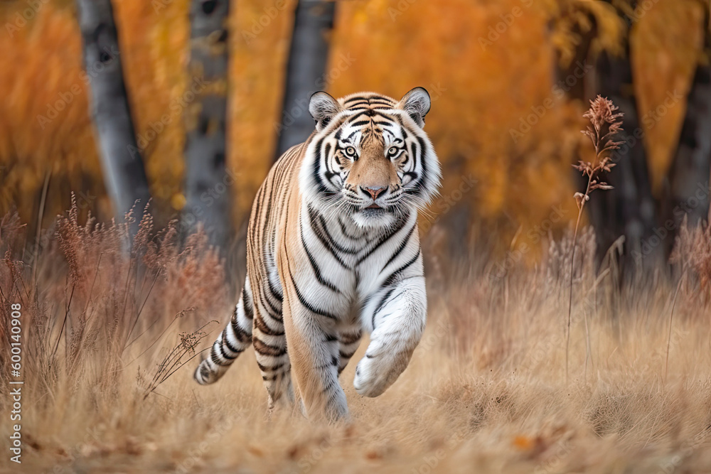 Naklejka premium Siberian Tiger running. Beautiful, dynamic