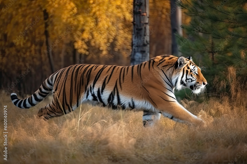 Obraz premium Siberian Tiger running. Beautiful, dynamic