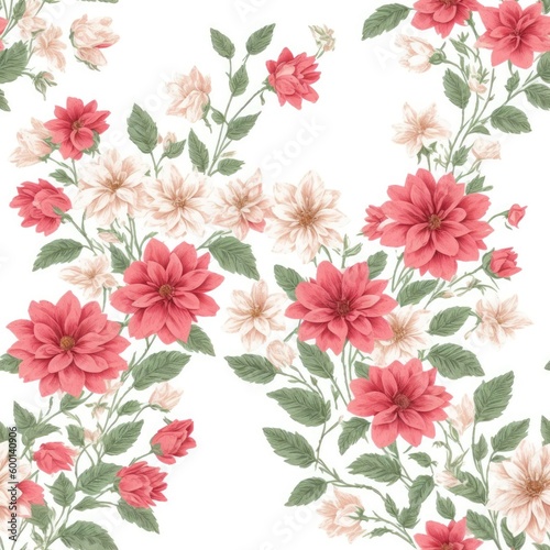 Flowers seamless pattern. Created by a stable diffusion neural network.