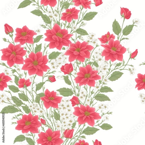 Flowers seamless pattern. Created by a stable diffusion neural network.