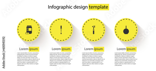 Set Medicine bottle and pills, Pipette, Medical otoscope tool and Enema. Business infographic template. Vector