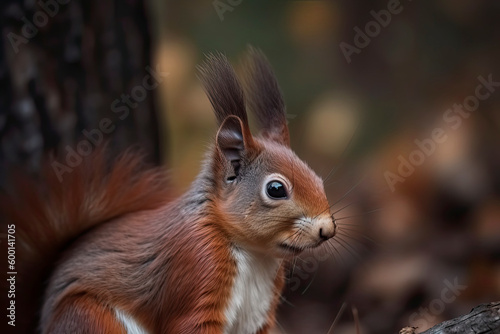 The Eurasian red squirrel (Sciurus vulgaris) in its natural habitat in the autumn forest
