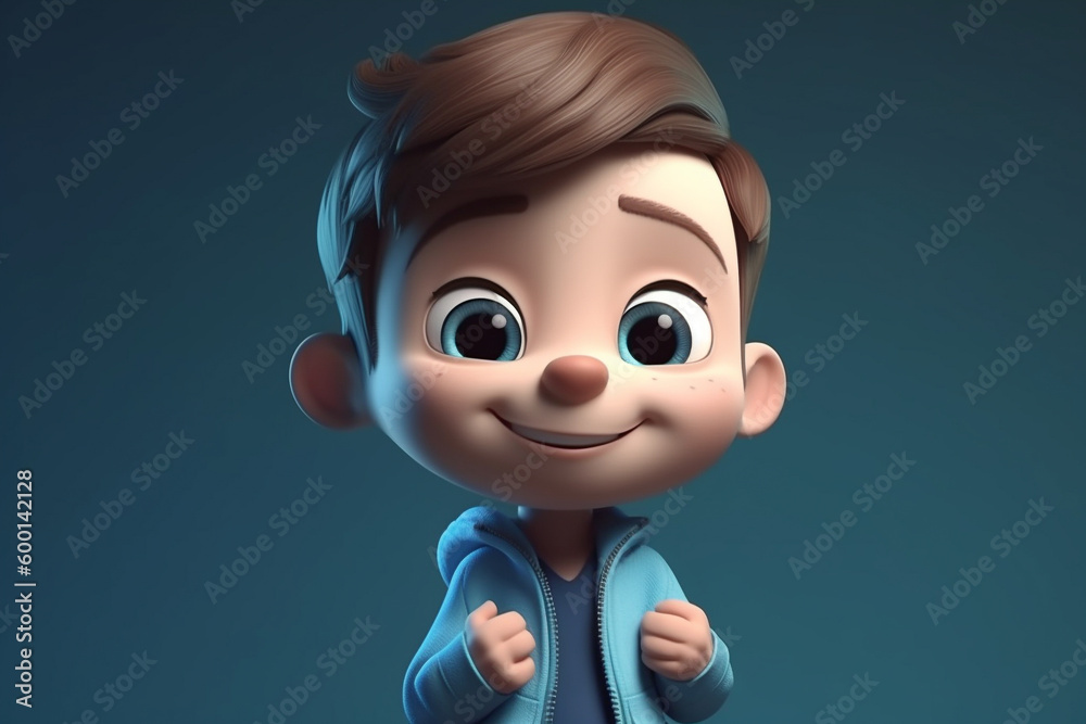 A little boy - cute cartoon character, 3d rendering. Generative AI A little boy - cute cartoon character, 3d rendering. Generative AI
