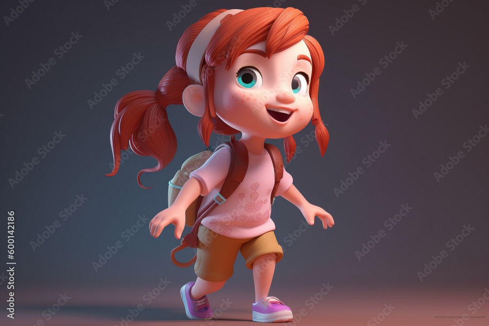 A little girl - cute cartoon character, 3d rendering. Generative AI A little girl - cute cartoon character, 3d rendering. Generative AI