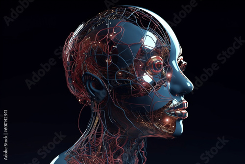 Artificial intelligence - conceptual illustration of an android robot cyborg. Generative AI