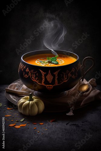 Bowl of pumpkin soup. Generative AI.jpg, Bowl of pumpkin soup. Generative AI