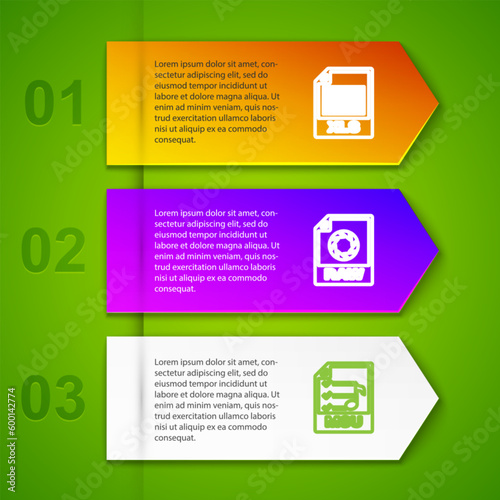 Set line XLS file document, RAW, M3U and MSG. Business infographic template. Vector