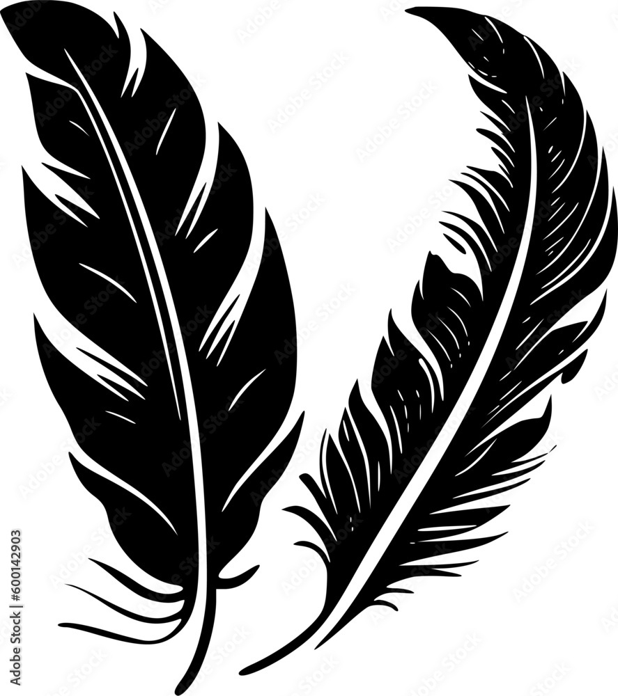 Obraz premium Feathers - Black and White Isolated Icon - Vector illustration