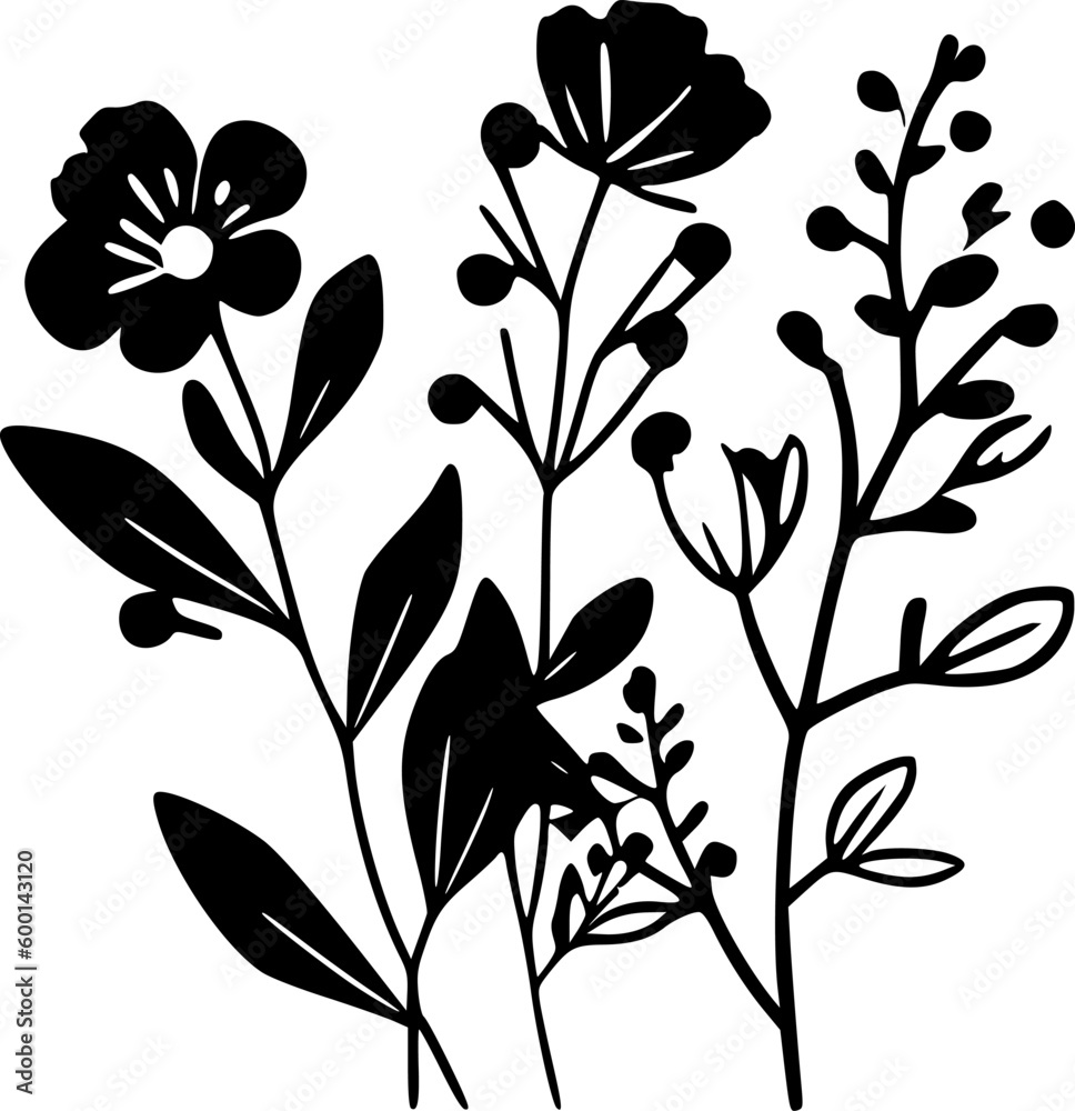 Flowers - Black and White Isolated Icon - Vector illustration Flowers - Black and White Isolated Icon - Vector illustration