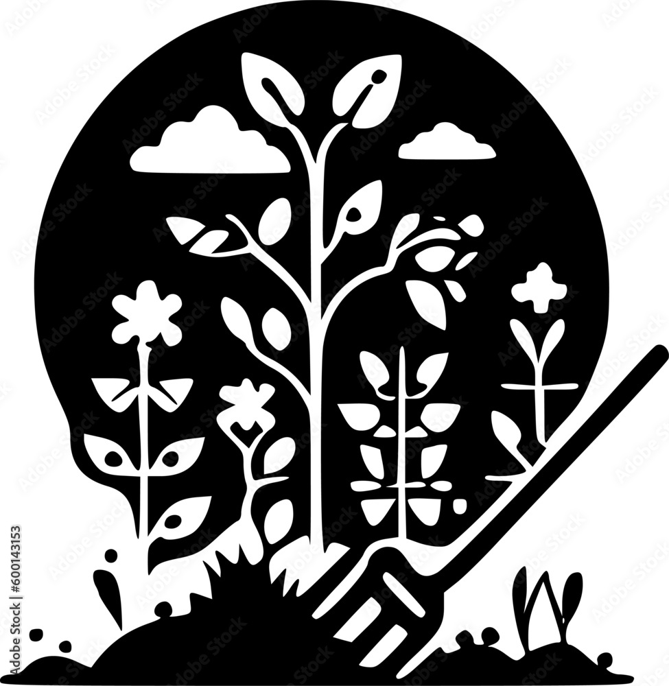 Gardening | Black and White Vector illustration Gardening | Black and White Vector illustration