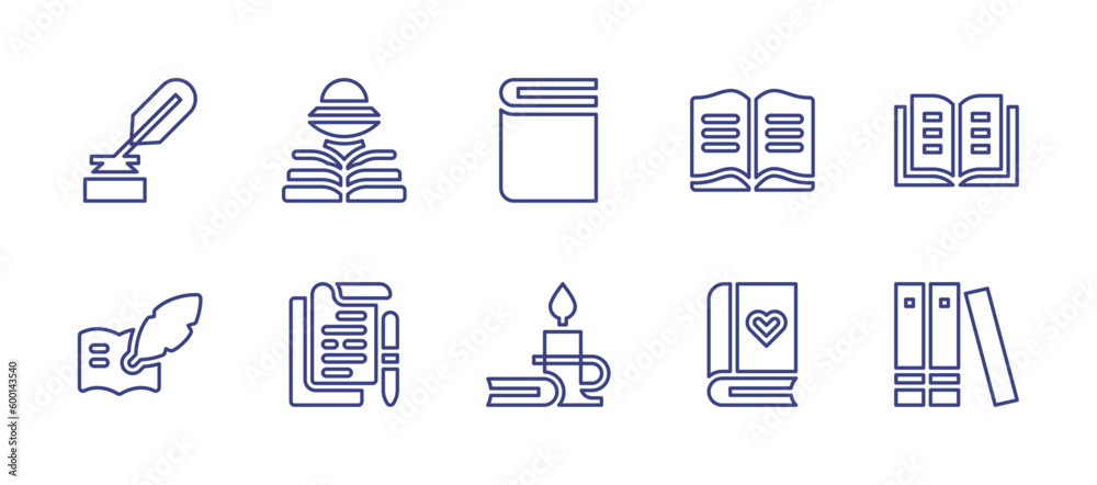 Literature line icon set. Editable stroke. Vector illustration. Containing literature, book, reading book, romantic novel.