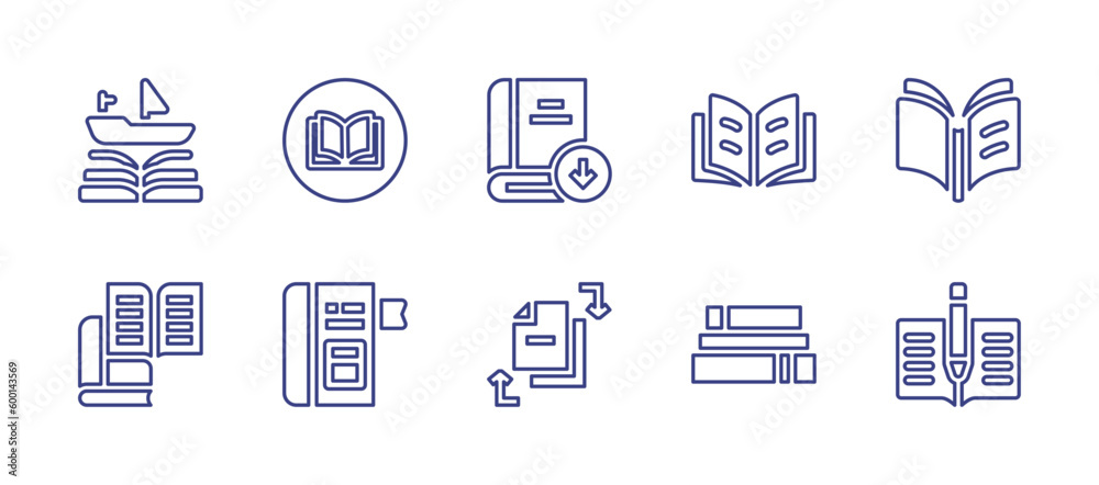 Literature line icon set. Editable stroke. Vector illustration. Containing literature, open book, download, book, change, books.
