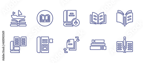 Literature line icon set. Editable stroke. Vector illustration. Containing literature, open book, download, book, change, books.