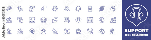 Support line icon collection. Editable stroke. Vector illustration. Containing customer service, gear, system administrator, feedback, medical support, support, headphone, online support, and more.