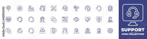 Support line icon collection. Editable stroke. Vector illustration. Containing repair, setting, elderly, online support, support, management, customer support, customer service, settings, and more.