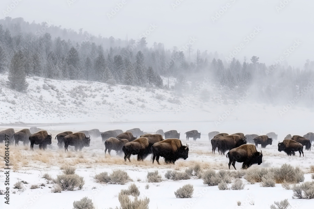 Yellowstone National Park. Herd of Bison in the snow Yellowstone National Park. Herd of Bison in the snow