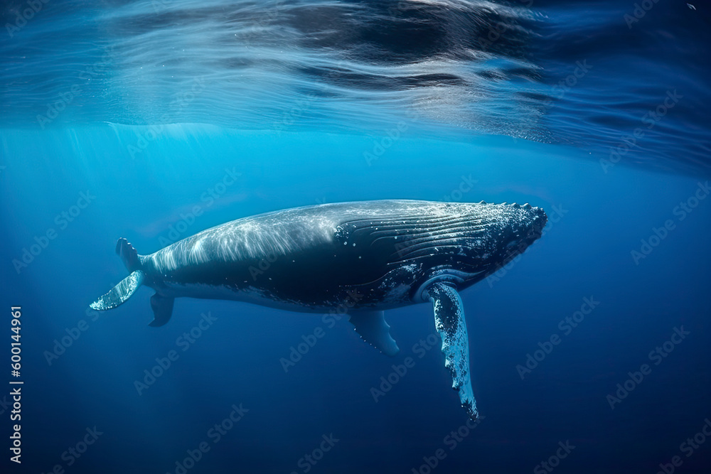Fototapeta premium A beautiful Humpback whale is swimming in the ocean