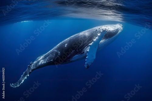 A beautiful Humpback whale is swimming in the ocean © surassawadee