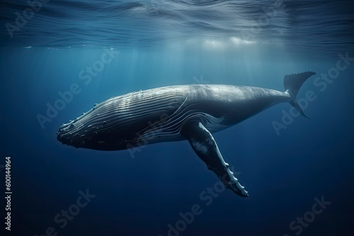 A beautiful Humpback whale is swimming in the ocean © surassawadee