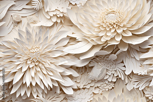 White Wedding  3D Floral Seamless Paper Patterns - Generative AI