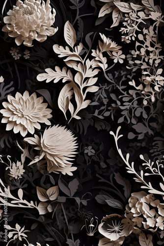 Black & White 3D Floral Seamless Paper Patterns - Generative AI