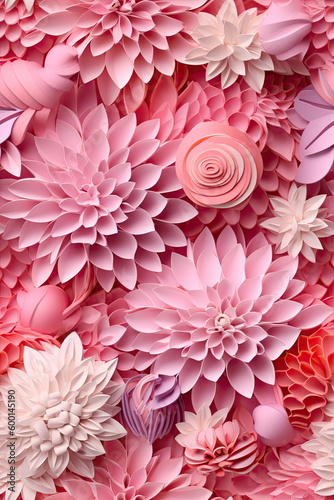 Pale Pink 3D Floral Seamless Paper Patterns - Generative AI