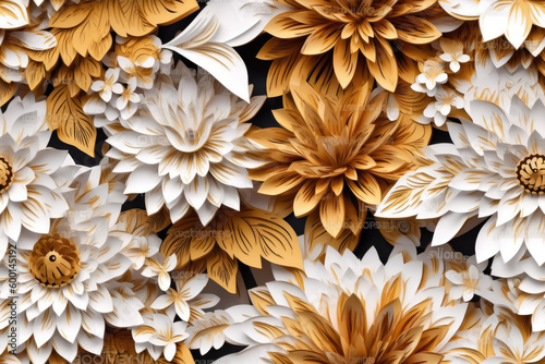 White & Gold  Wedding 3D Floral Seamless Paper Patterns - Generative AI