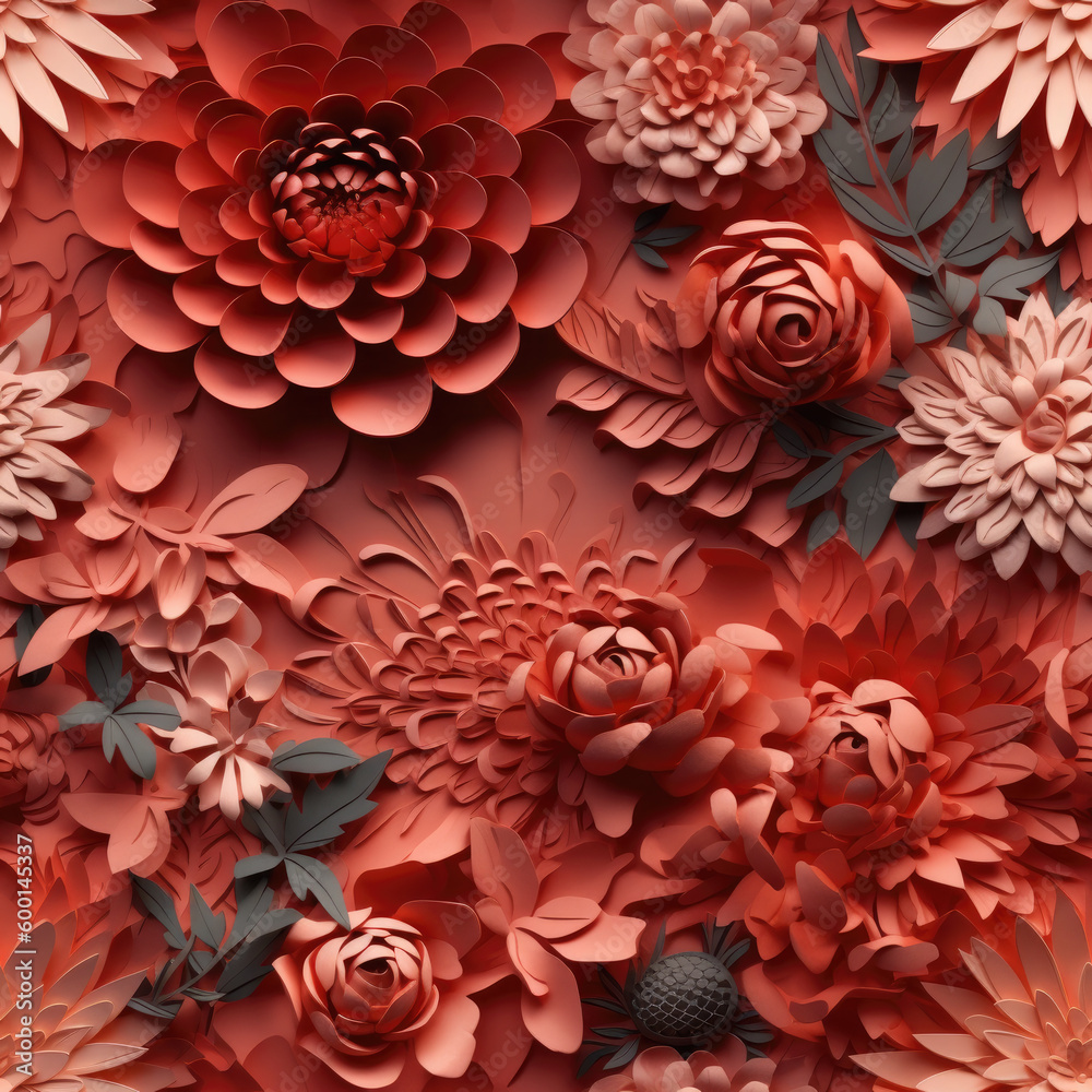 Terracotta 3D Floral Seamless Paper Patterns - Generative AI Terracotta 3D Floral Seamless Paper Patterns - Generative AI