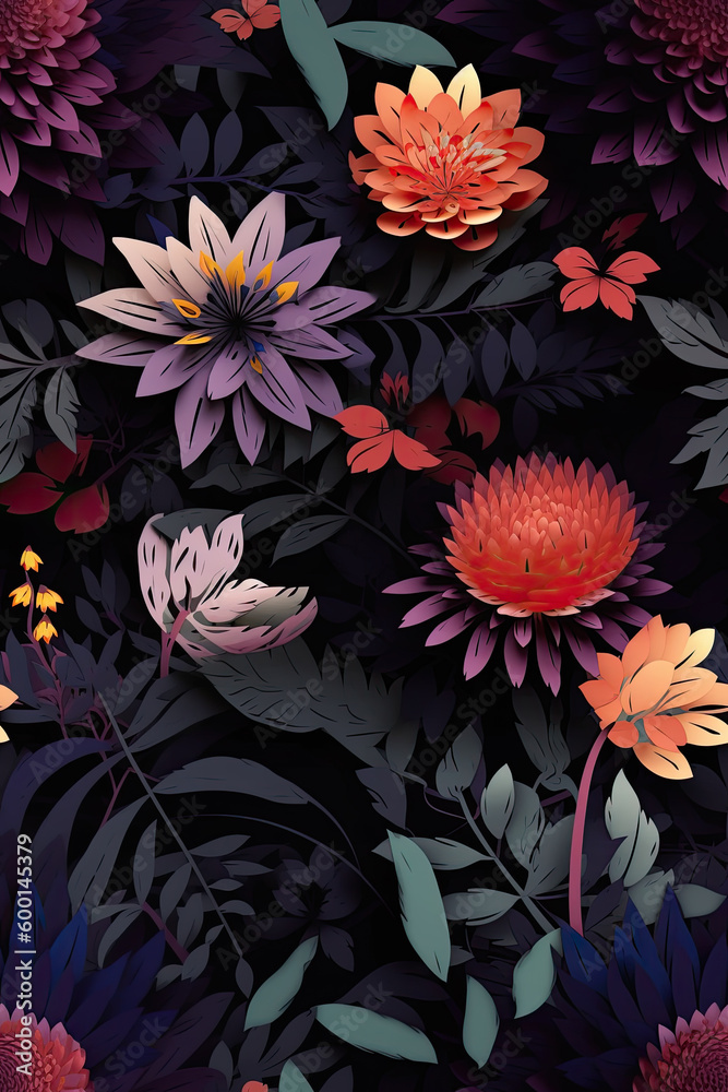 Folk 3D Floral Seamless Paper Patterns - Generative AI Folk 3D Floral Seamless Paper Patterns - Generative AI