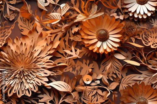 Copper 3D Floral Seamless Paper Patterns - Generative AI