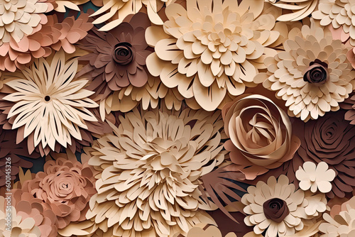 Light Beige 3D Floral Seamless Paper Patterns - Generative AI