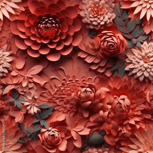 Terracotta 3D Floral Seamless Paper Patterns - Generative AI